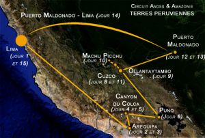 Carte Circuit Andes et Amazonie - Pérou - Terres Péruviennes